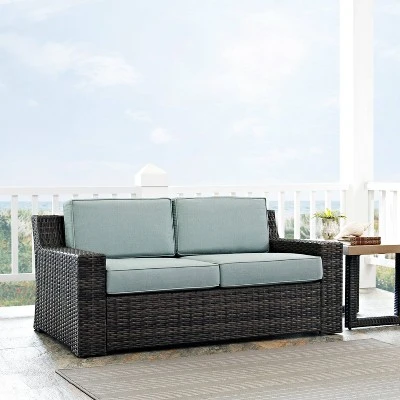 Beaufort Outdoor Wicker Loveseat - Mist - Crosley 3 Beaufort Outdoor Wicker Loveseat - Mist - Crosley