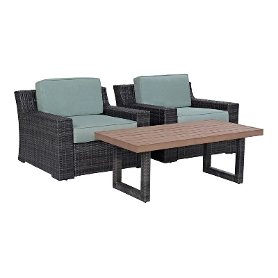 Beaufort 3pc Outdoor Wicker Seating Set With Coffee Table - Mist - Crosley 4 Beaufort 3pc Outdoor Wicker Seating Set With Coffee Table - Mist - Crosley - Image 2