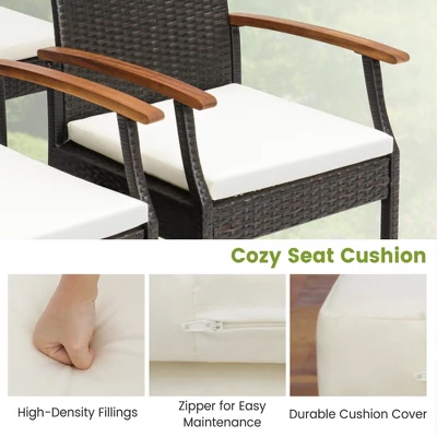 Costway 7PCS Patio Dining Set Cushion Acacia Wood Armrests Table With Umbrella Hole 5 Costway 7PCS Patio Dining Set Cushion Acacia Wood Armrests Table With Umbrella Hole - Image 3