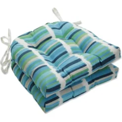 Set Of 2 Outdoor/Indoor Deluxe Tufted Chair Pads Solar Stripe - Pillow Perfect -Sunnydaze Decor Store GUEST df937dd2 3020 4e43 b4e9 be48bc092ea7