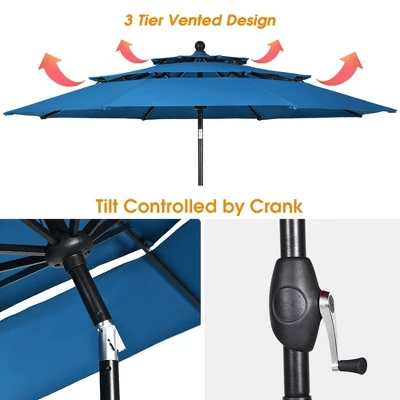 Costway 10ft 3 Tier Patio Market Umbrella Aluminum Sunshade Shelter Double Vented 9 Costway 10ft 3 Tier Patio Market Umbrella Aluminum Sunshade Shelter Double Vented - Image 7