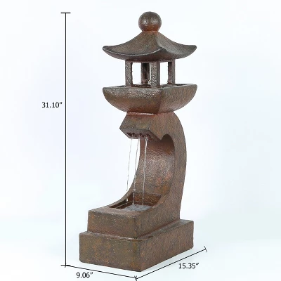 LuxenHome Resin Japanese Pagoda Fountain With LED Light 9 LuxenHome Resin Japanese Pagoda Fountain With LED Light - Image 7