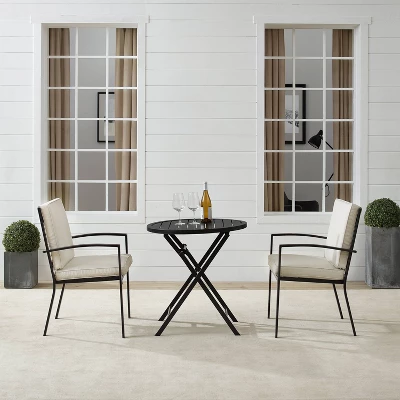 3pc Kaplan Outdoor Steel Chat Set Oatmeal/Bronze - Crosley 4 3pc Kaplan Outdoor Steel Chat Set Oatmeal/Bronze - Crosley - Image 2