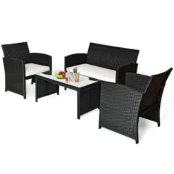 Costway 4PCS Patio Rattan Furniture Set Table &Sofa W/Cushion Garden Black -Sunnydaze Decor Store GUEST e0dc096b e6ed 41f3 8eb2 afbe25a1cf23