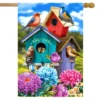 Colorful Birdhouses Spring House Flag 28 X 40 Briarwood Lane