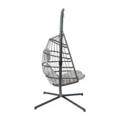 Merrick Lane Foldable Woven Hanging Egg Chair In Gray With Removable Gray Cushions And Stand For Indoor And Outdoor Use -Sunnydaze Decor Store GUEST e1023ec3 424f 43cd 80f4 f3dd20bd30b4