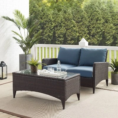 Kiawah 2pc Wicker Patio Seating Set - Blue - Crosley 6 Kiawah 2pc Wicker Patio Seating Set - Blue - Crosley - Image 4