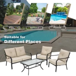Costway 4 PCS Patio Furniture Set Cushion Sofa Loveseat Sectional Garden Deck Poolside -Sunnydaze Decor Store GUEST e18ef506 4891 49d1 9a12 76bc575a1fb1