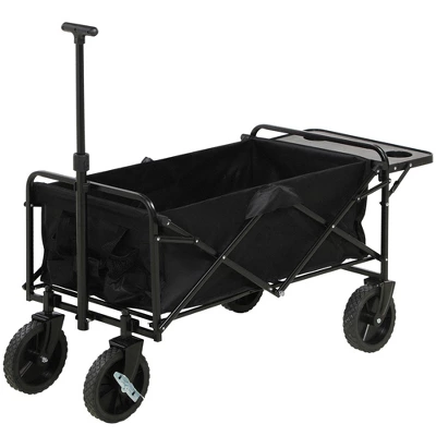 Outsunny Collapsible Wagon, Graden Carts With Wheels, Adjustable Handle, Folding Table And Cup Holders, Black 5 Outsunny Collapsible Wagon, Graden Carts With Wheels, Adjustable Handle, Folding Table And Cup Holders, Black - Image 3
