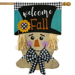 Briarwood Lane Welcome Fall Scarecrow Burlap Fall House Flag Autu