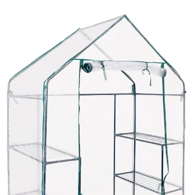 Sunnydaze Decor Sunnydaze Outdoor Portable Tiered Growing Rack Deluxe Walk-In Greenhouse With Roll-Up Door - 4 Shelves - Clear - 54" X 28" X 77" 4 Sunnydaze Decor Sunnydaze Outdoor Portable Tiered Growing Rack Deluxe Walk-In Greenhouse With Roll-Up Door - 4 Shelves - Clear - 54" X 28" X 77" - Image 2