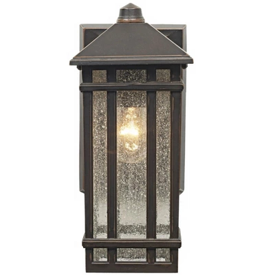 Kathy Ireland Sierra Craftsman Mission Outdoor Wall Light Fixtures Set Of 2 Rubbed Bronze 10 1/2" Seedy Glass Panels For Post Exterior Light Barn Deck 6 Kathy Ireland Sierra Craftsman Mission Outdoor Wall Light Fixtures Set Of 2 Rubbed Bronze 10 1/2" Seedy Glass Panels For Post Exterior Light Barn Deck - Image 4