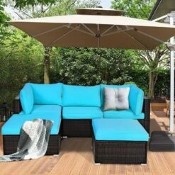 Costway 5PCS Patio Rattan Sectional Conversation Set Ottoman Turquoise -Sunnydaze Decor Store GUEST e2e80ff0 6ec2 4f55 9112 b4f935bd9655