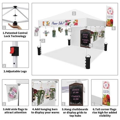 Crown Shades 10' X 10' Base Pop-Up Canopy Polyester Adjustable Legs Instant Folding Canopy Tent With Sidewall And Carry Bag, White 5 Crown Shades 10' X 10' Base Pop-Up Canopy Polyester Adjustable Legs Instant Folding Canopy Tent With Sidewall And Carry Bag, White - Image 3