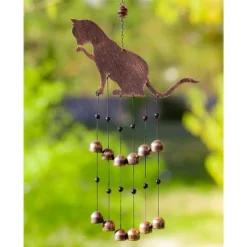 VP Home 20" H Iron Fancy Cat Wind Chimes For Outside, Brown