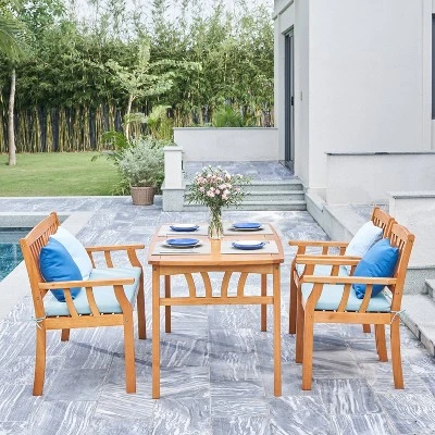 Kapalua 4pc Honey Nautical Wooden Patio Dining Set With Bench - Vifah 4 Kapalua 4pc Honey Nautical Wooden Patio Dining Set With Bench - Vifah - Image 2