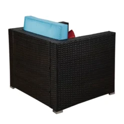 6pc Outdoor Rattan Wicker Set With Sofas, Chairs, Coffee Table & Ottoman - Brown/Blue - GODEER -Sunnydaze Decor Store GUEST e31c5d11 d062 4c82 a79b 646fe858b54e