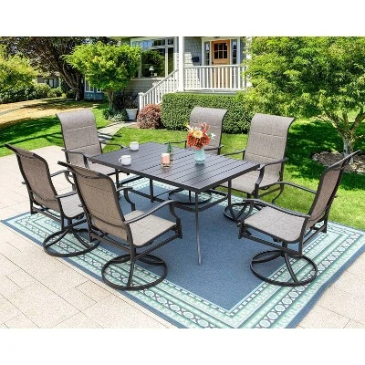 7pc Patio Dining Set With Rectangle Table With 2.6" Umbrella Hole & 360 Swivel Padded Arm Chairs - Captiva Designs 3 7pc Patio Dining Set With Rectangle Table With 2.6" Umbrella Hole & 360 Swivel Padded Arm Chairs - Captiva Designs
