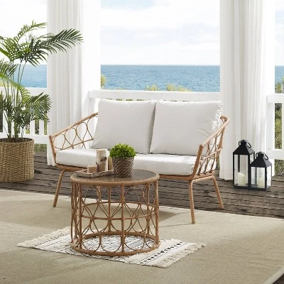 Juniper 2pc Outdoor Wicker Conversation Set With Loveseat & Coffee Table - Cream/Natural - Crosley 3 Juniper 2pc Outdoor Wicker Conversation Set With Loveseat & Coffee Table - Cream/Natural - Crosley