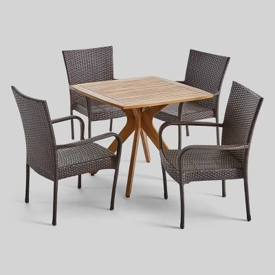 5pc Stamford Wood & Wicker Dining Set Teak - Christopher Knight Home 3 5pc Stamford Wood & Wicker Dining Set Teak - Christopher Knight Home