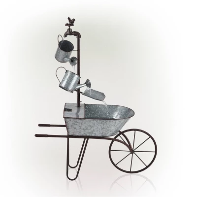 36" Metal Watering Can Wheelbarrow Fountain - Alpine Corporation 6 36" Metal Watering Can Wheelbarrow Fountain - Alpine Corporation - Image 4