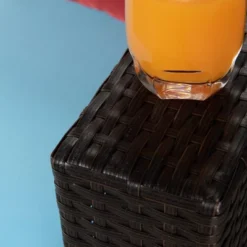 6pc Outdoor Rattan Wicker Conversation Set With Cushions - Brown/Blue - GODEER -Sunnydaze Decor Store GUEST e455437f 7088 469e bdb0 4b512fc8a828 1