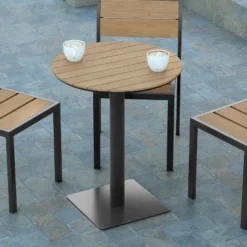 Emma And Oliver 24" Round Outdoor Dining Table With Natural Faux Teak Poly Slats And Gray Steel Frame -Sunnydaze Decor Store GUEST e4626119 034a 4ed1 bf4e 123f070ca37f