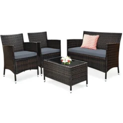 Costway 4PCS Rattan Patio Furniture Set Cushioned Sofa Chair Coffee Table 19 Costway 4PCS Rattan Patio Furniture Set Cushioned Sofa Chair Coffee Table -Sunnydaze Decor Store GUEST e4723262 b9cb 4c87 bacd 00ea016786e1