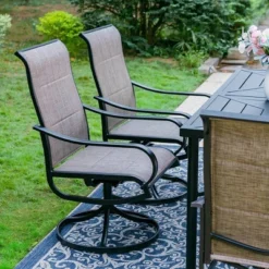 7pc Outdoor Dining Set With Padded Swivel Chairs & Metal Rectangle Table With Umbrella Hole - Gray - Captiva Hole -Sunnydaze Decor Store GUEST e4f7c521 088d 4dd7 8f5b 398cb02c6c22