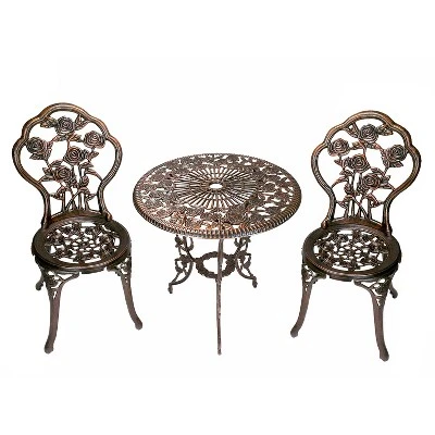 3pc Rose Cast Metal Set With Cast Aluminum Table Top & Chairs - Oakland Living 7 3pc Rose Cast Metal Set With Cast Aluminum Table Top & Chairs - Oakland Living - Image 5