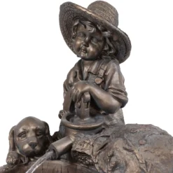 Sunnydaze Decor Sunnydaze Outdoor Polyresin Boy With Dog Solar Powered Water Fountain Feature With LED Light - 15" - Light Brown -Sunnydaze Decor Store GUEST e53d7860 bf90 42ed 8a14 c58215989912
