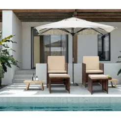 4pc Outdoor Wicker Rattan Set With Cushioned Chairs & Ottomans - Devoko