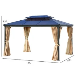 Aoodor 10'x 13 In Gazebo Polycarbonate Hardtop Roof, Aluminum Frame With Mosquito And Curtain, Blue -Sunnydaze Decor Store GUEST e62df5e1 e044 43c9 8ca7 98b058eed3e3