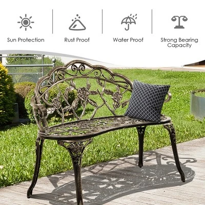 Costway Outdoor Garden Bench Chair Loveseat Cast Aluminum Patio Antique Rose 6 Costway Outdoor Garden Bench Chair Loveseat Cast Aluminum Patio Antique Rose - Image 4