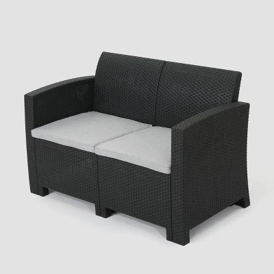 Daytona 4pc Faux Wicker Chat Set - Charcoal - Christopher Knight Home 6 Daytona 4pc Faux Wicker Chat Set - Charcoal - Christopher Knight Home - Image 4