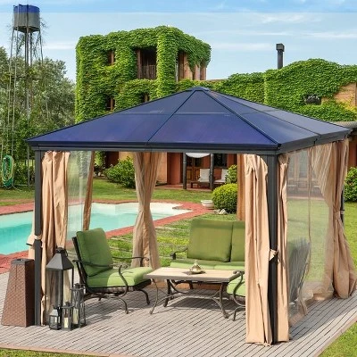 Aoodor 10'x 10' Patio Gazebo Polycarbonate Roof Black 3 Aoodor 10'x 10' Patio Gazebo Polycarbonate Roof Black