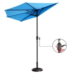 Half Round Patio Umbrella With Easy Crank – Compact 9ft Semicircle Outdoor Shade Canopy For Balcony, Porch, Or Deck By Nature Spring (Blue)