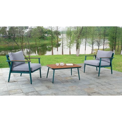 3pc Peakey Aluminum Patio Conversation Set Gray/Green/Oak - MiBasics 3 3pc Peakey Aluminum Patio Conversation Set Gray/Green/Oak - MiBasics