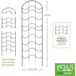 Achla Designs FT-16 23.5 Inch Wide 77 Inch Tall Waves Decorative Wrought Iron 3 Piece Garden Lattice Trellis With Extension For Climbing Plants, Black -Sunnydaze Decor Store GUEST e81c5544 a6e8 443d 8d50 6778d7aa3777