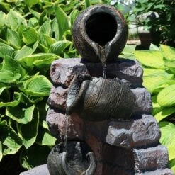 Sunnydaze Decor Sunnydaze Outdoor Polyresin Crumbling Bricks And Pots Solar Cascading Water Fountain With LED Lights And Battery Backup - 27" -Sunnydaze Decor Store GUEST e85675d0 12d0 4676 88a5 895be3abc05a