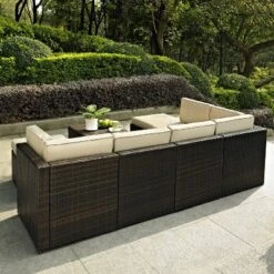 Palm Harbor 8pc All-Weather Wicker Patio Seating Set - Sand - Crosley -Sunnydaze Decor Store GUEST e895cd2e aec4 4300 8b31 70ed49937175