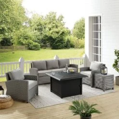 Bradenton 5pc Wicker Sofa Set With Fire Table - Gray - Crosley 22 Bradenton 5pc Wicker Sofa Set With Fire Table - Gray - Crosley -Sunnydaze Decor Store GUEST e95fe2aa 3b5d 437b 8d8c 25430664e0a0
