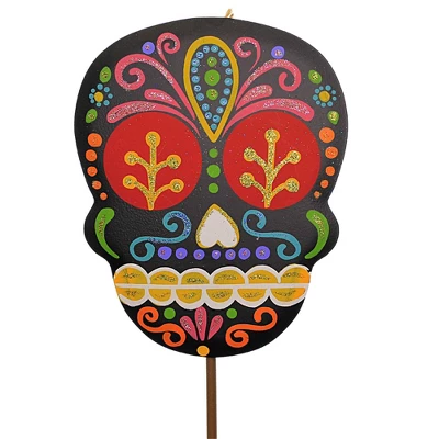 Christmas Sugar Skull Trio - Three Garden Stakes 24.75 Inches - Day Of The Dead - F22142 - Metal - Multicolored 5 Christmas Sugar Skull Trio - Three Garden Stakes 24.75 Inches - Day Of The Dead - F22142 - Metal - Multicolored - Image 3