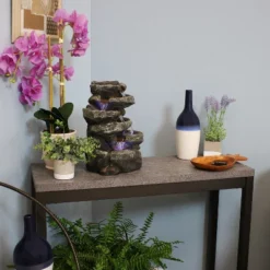 Sunnydaze Decor Sunnydaze Indoor Home Office Relaxing 6-Tiered Stone Falls Tabletop Water Fountain With LED Lights - 15" -Sunnydaze Decor Store GUEST ea3935a2 0f3a 435d 8c19 81572736ab4e