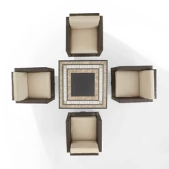 Palm Harbor 5pc Outdoor Wicker Conversation Set With Fire Table - Sand - Crosley -Sunnydaze Decor Store GUEST ea47328d 5199 4695 8b34 3c5d4eef7cb2