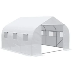 Outsunny 12' X 10' X 7' Walk-in Outdoor Tunnel Greenhouse, PE Cover, Steel Frame, Roll-Up Zipper Door & 6 Windows For Tropical Plants, White -Sunnydaze Decor Store GUEST ea622203 f11d 4b27 a878 991b65454f3b