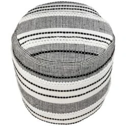 Northlight 18" White And Black Striped Outdoor Woven Pouf Ottoman -Sunnydaze Decor Store GUEST eaac15e9 4af7 449a ae98 8ac47da3a22d