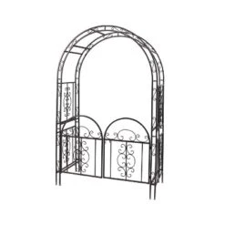 Plow & Hearth - Montebello Decorative Garden Arbor Trellis With Gate & Beautiful Scrollwork Design