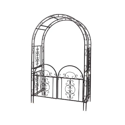 Plow & Hearth - Montebello Decorative Garden Arbor Trellis With Gate & Beautiful Scrollwork Design 3 Plow & Hearth - Montebello Decorative Garden Arbor Trellis With Gate & Beautiful Scrollwork Design