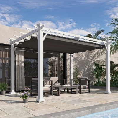 Outsunny 13' X 10' Wood Pergola Gazebo, Sun Shade Shelter With Retractable Canopy, For Garden, Patio, Backyard, Deck 3 Outsunny 13' X 10' Wood Pergola Gazebo, Sun Shade Shelter With Retractable Canopy, For Garden, Patio, Backyard, Deck